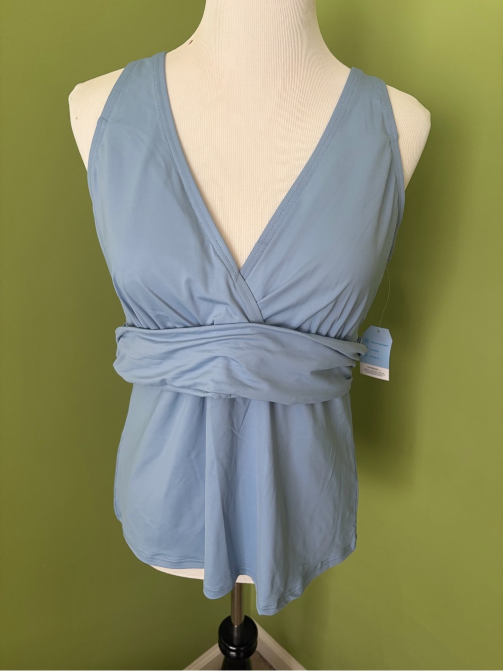 Lands' End Light Blue V-neck Plunge X Back Tankini Top